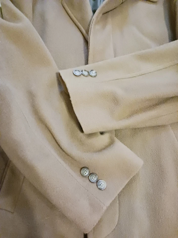 Vtg LL Bean Wool Cashmere Blend Classic Trench Peacoat Camel Tan Men's Medium - Image 4 of 4