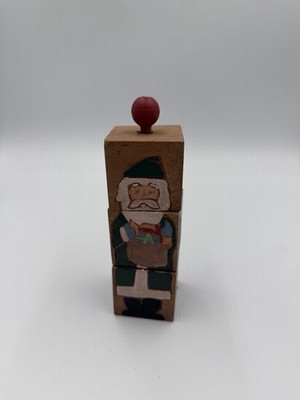Midwest Importers Christmas Santa Claus Wood Rotating Puzzle Blocks Rustic Folk