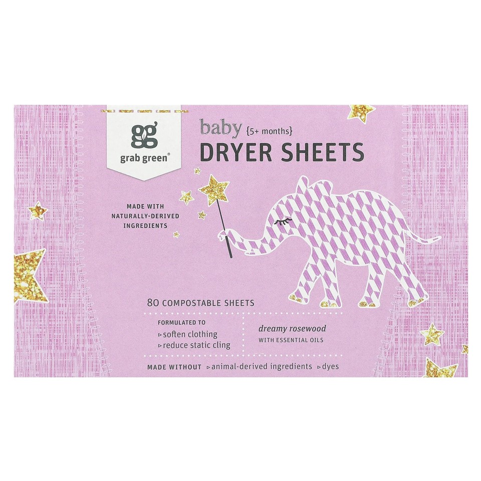 Baby Dryer Sheets, 5+ Months, Dreamy Rosewood with Essential Oils, 80