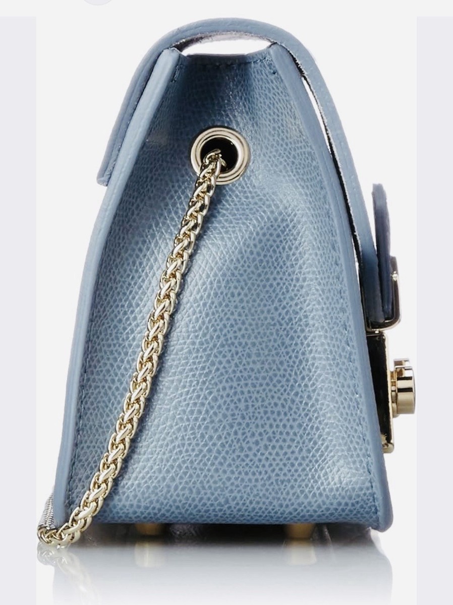 Furla Metropolis Mini Crossbody Bag Blue Leather Gold Chain Rare w
