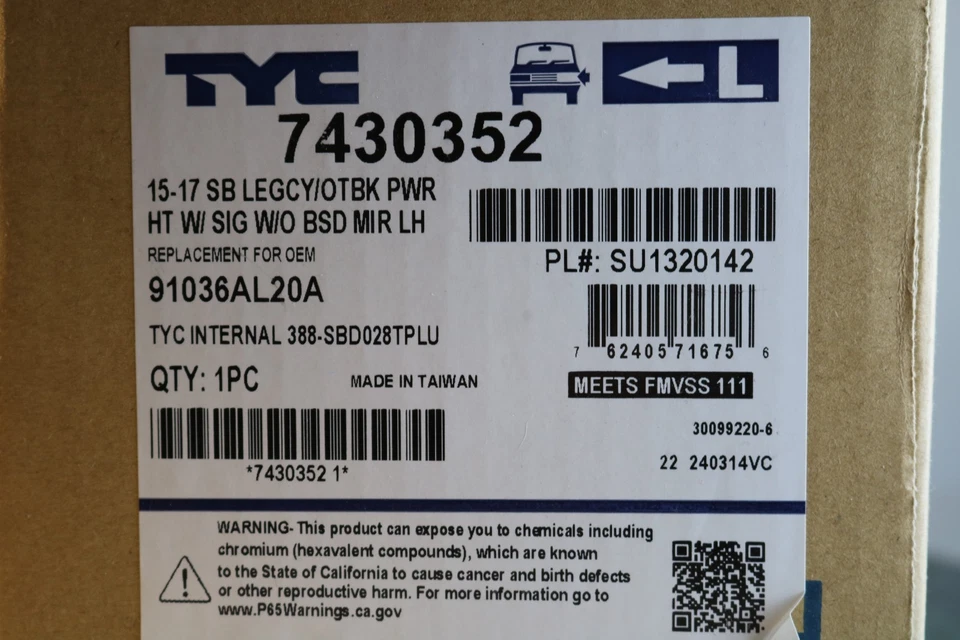 Espejo retrovisor para Subaru Legacy 2015-2017, Outback en caja TYC 388-SBD028TPLU Foto 3 de 4