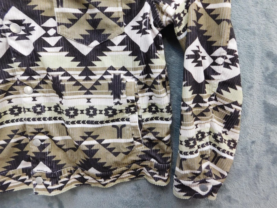 WeSC Trucker Jacket Mens Medium Brown Black Aztec Corduroy Blanket Southwest - Image 3 of 4