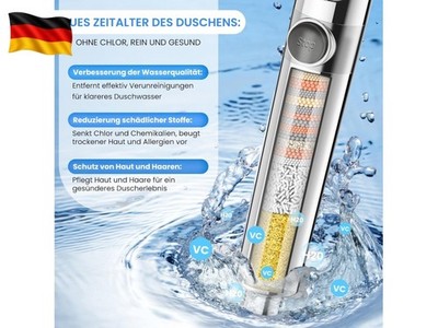 FEELSO Duschkopf mit 15-Schichte Filter, 3+1 Strahlarten, Hochdruck Handbrause