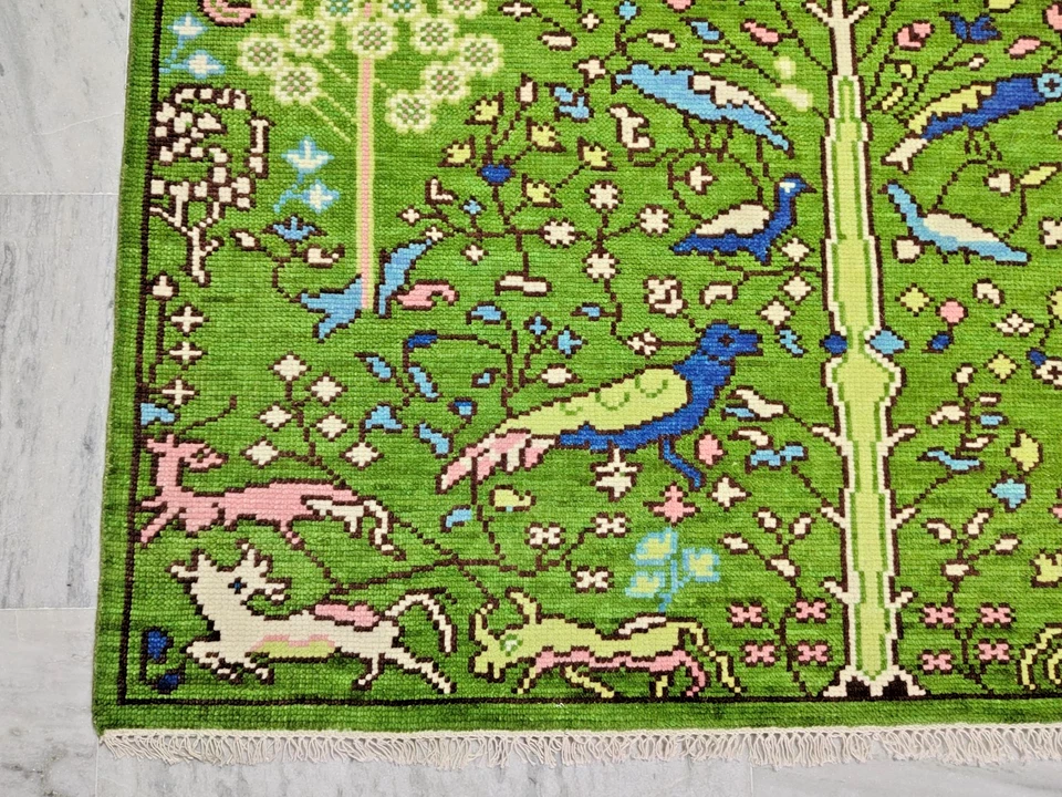 Vintage Hand Knotted Oushak Rugs 5x5 ft Antique Oriental Birds & Plant Area Rugs - Image 2 of 4