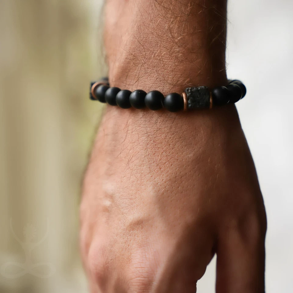 Mens Premium Matte Black Onyx with Lava Beads Grounding Protection Bracelet - Image 4 of 4