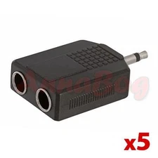 5Pcs 3.5mm Plug to 2-Way 6.35mm Jack Mono Audio Adapter Headphone Y Splitter