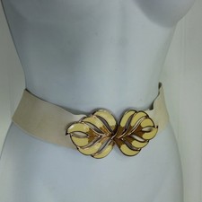 Vintage Ivory Off White Stretch Belt Metal Leaves Buckle Discount