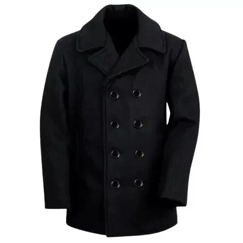 Mens US Navy Black Pea Coat Mens Wool Blend Double Breasted Jacket - Top Quality