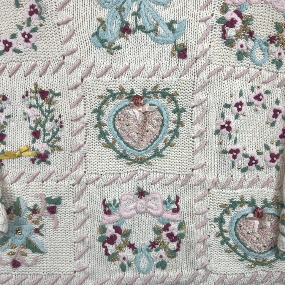 Suéter De Colección Años 90 Dana Scott Floral Corazón Lazo Patchwork Para Mujer M Cottagecore Foto 3 de 4