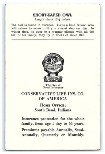 1914-19 Kurzohreule konservatives Leben Ins. Co Of America South Bend IN Karte - Bild 2 von 3