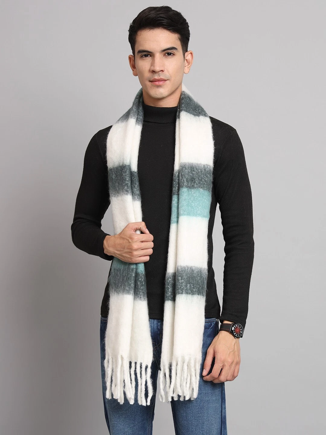 Men's Thick Muffler Winter Soft Wool Scarf Pashmina Shawl Striped Neck Wraps