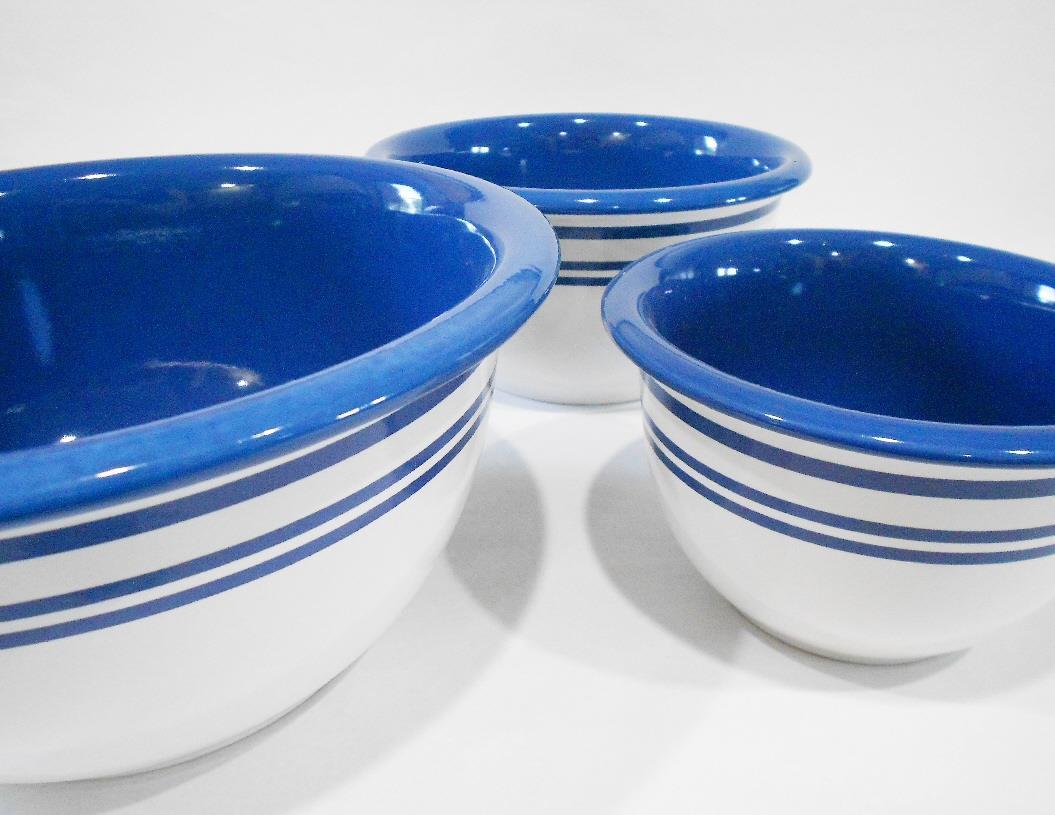 ❤️ NEW 3-pc Corelle CLASSIC CAFE BLUE Stoneware MIXING & SERVING