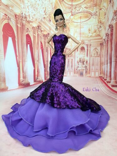 Handmade Purple Designer Dress Outfit Gown Silkstone Barbie Fashion Royalty FR - Picture 1 of 12