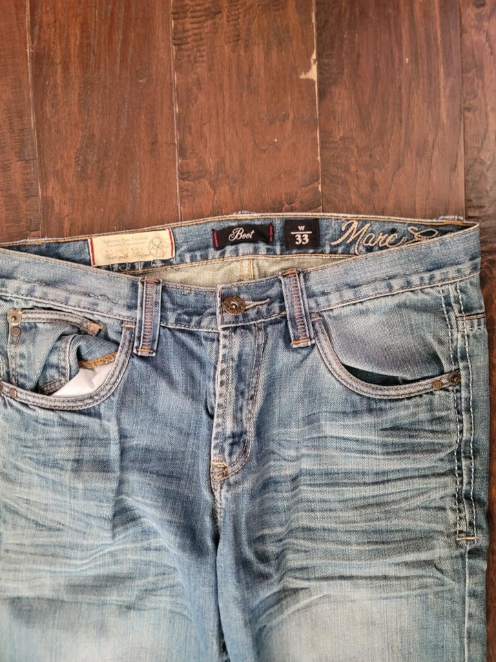 Pantalones de mezclilla para hombre Y2K vintage Marc Ecko talla 33 auténticos acabados a mano bordados Foto 2 de 4