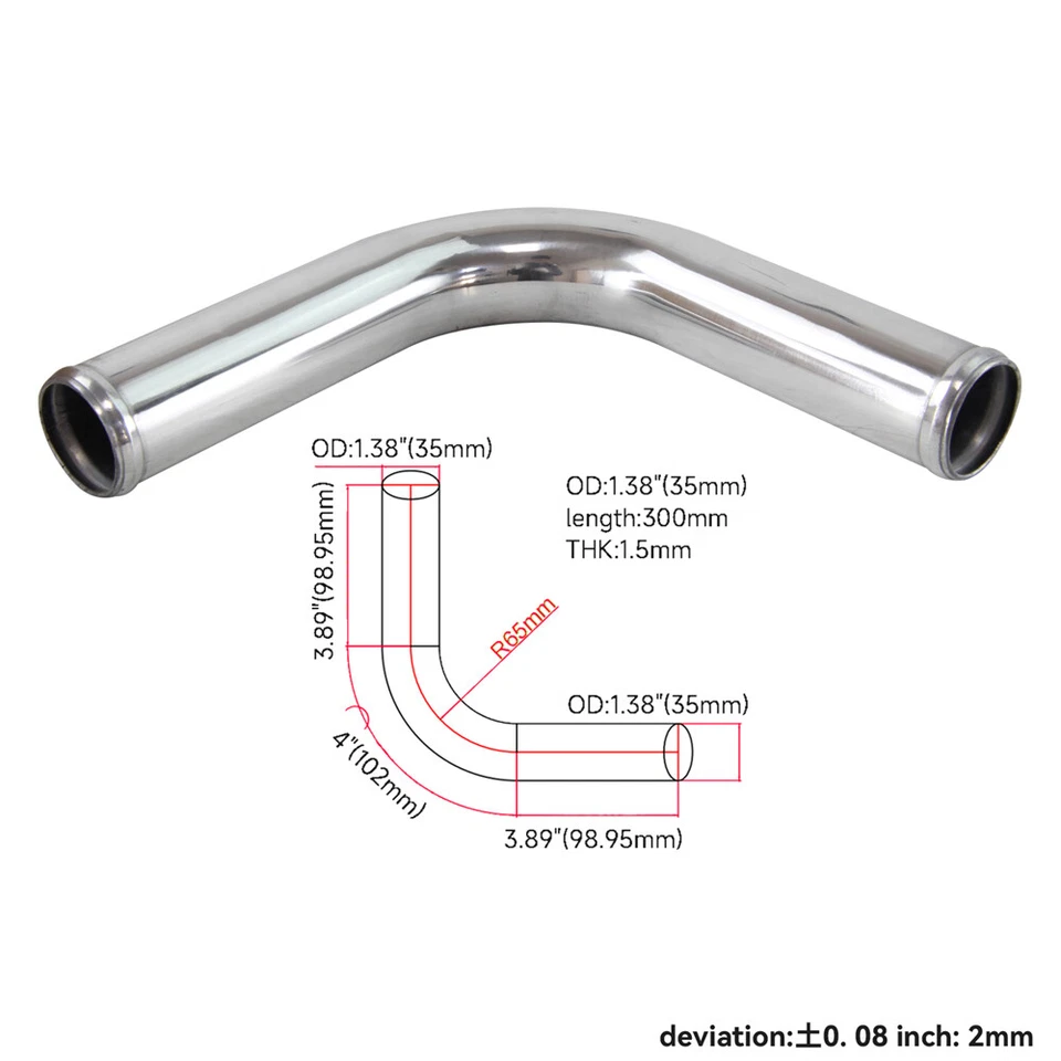 Tubo intercooler turbo aluminio codo 90 grados 35 mm 1,38" pulgadas tubería SL Foto 4 de 4