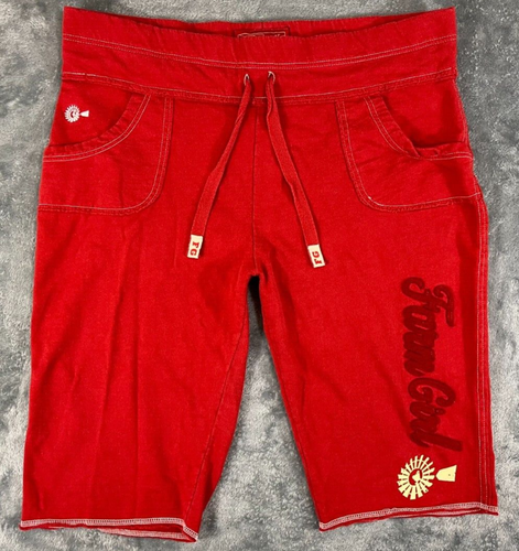Vintage Bauernhof Mädchen Shorts Damen XL rot bestickt Taschen Bauernhof Junge Koop