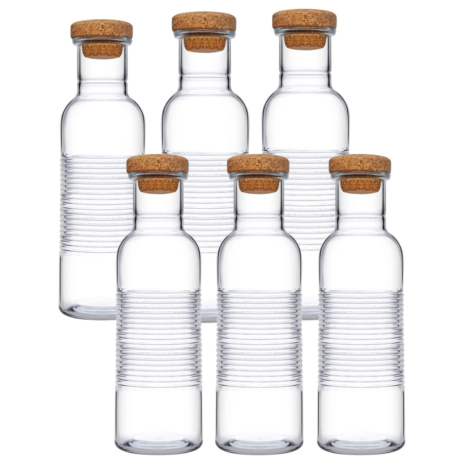 6x Pasabahce Hoop Clear Glass Storage Bottle Jars Cork Stopper Kitchen Cruet