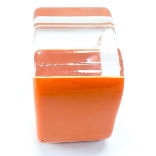 Lucite Bangle 1980's Original Wide Orange & Clear Square Chunky Square - Picture 4 of 5