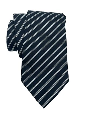 VITALIANO PANCALDI Italy black/silver striped 3.5" X 60" Italy Made Repp Tie EUC - Image 1 of 4