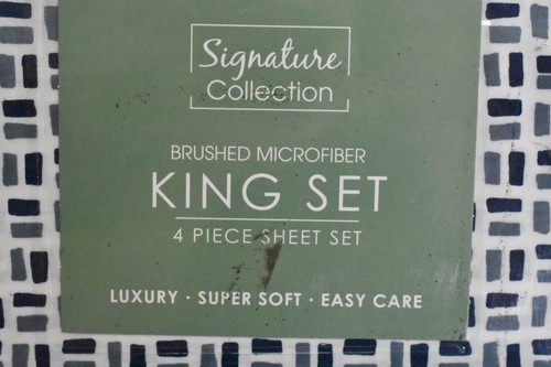 Signature Collection Brushed Microfiber 4 Piece Sheet Set King Quincy Geo - Picture 5 of 5