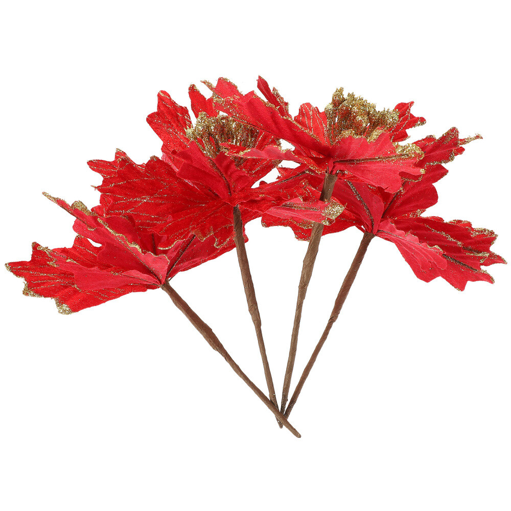 4pcs Christmas Tree Flowers Ornament Artificial Poinsettia Flowers Xmas Tree eBay