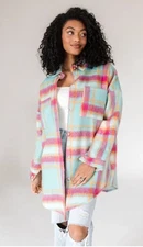 Davi & Dani Multicolor Plaid Winter Jam Jacket With Pockets Women's Medium NWT