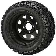 (4) Golf Cart 20x10-12 Sierra Sport A/T Tires on 12x7 8-Spoke Black Steel Wheels