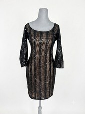 GUESS Los Angeles Black Sequin Dress Size 4 Scallop Bodycon Cocktail Party 3/4