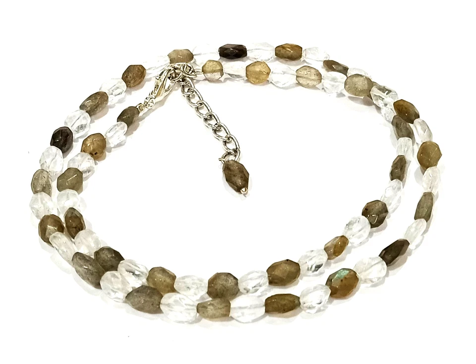 Collar de cuentas de labradorita natural y cuarzo hecho a mano joyas de piedras preciosas facetadas Foto 3 de 4