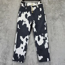 House Of Sunny Jeans Womens Size 2 Black White Cow Print High Rise Straight Leg