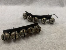 Vintage sleigh bells on leather strap 2 items