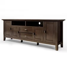 Simpli Home Redmond Wood 72" Transitional TV Media Stand in Brunette Brown Fo...