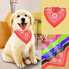 Pet Cat Dog Bandana Leather Collar Puppy Neckerchief Triangle Scarf Adjustable
