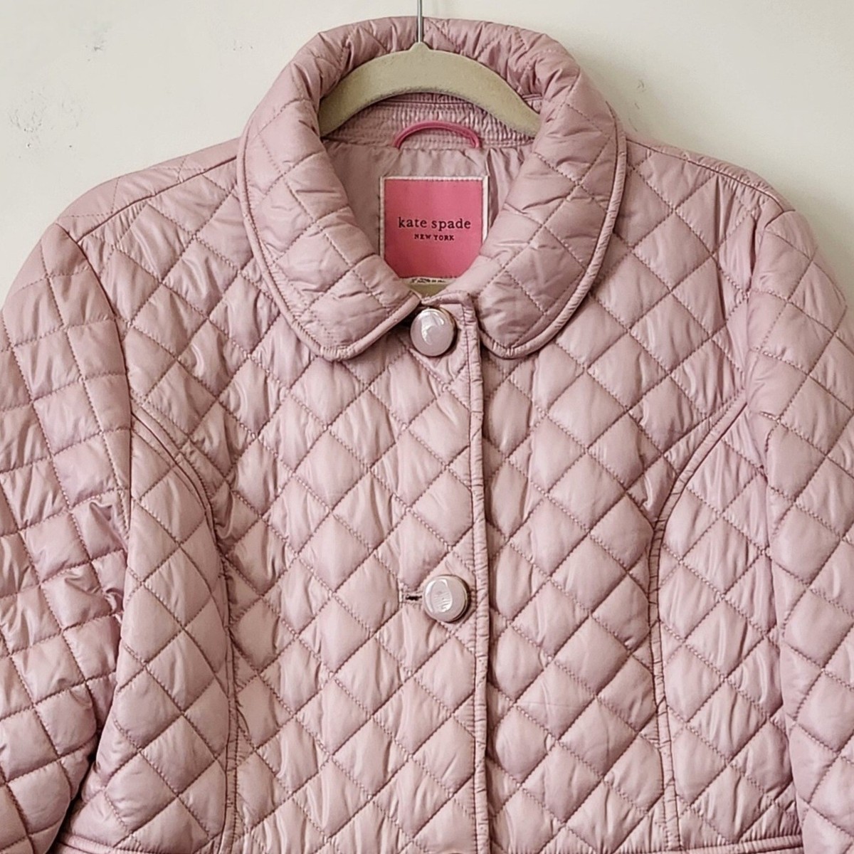 Kate Spade Rosebud Light Pink Logo Button Bow Quilted Jacket