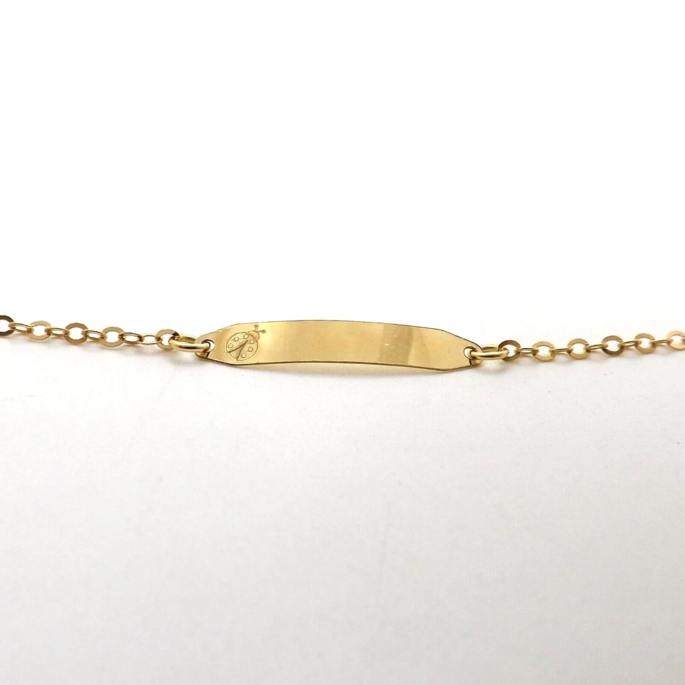 Solid 18k Gold ID Nameplate Bracelet Ladybug Cable Link Baby Child New Italy 750 - Image 2 of 4