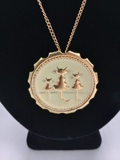 Vintage Cream Enamel and Gold Tone Cat Family 22" Inch Chain Nice Unique Kitty