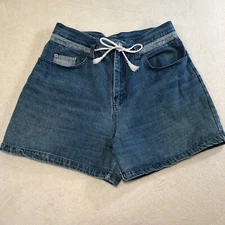 Vintage Gitano Size 14 Mom Shorts with Drawstring Light Wash Blue Jean Denim