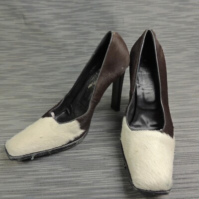 CASADEI Vero Cuoio Brown White Fur Heels Pumps Made In Italy 8 B