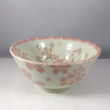 Japanese Rice Soup Bowl 5.25"D Porcelain Pink Hana Kotoba Flower Made in Japan