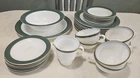Vtg. Pyrex Dish Set Milk Glass w/Green & Gold Rings 26 Pieces