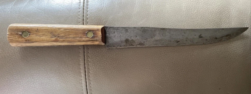 Cuchillo de nogal americano antiguo True Edge hoja de 8" Ontario Knife Co EE. UU. de colección Foto 3 de 4