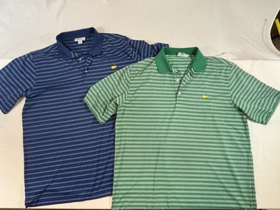 TWO Masters Polo Shirts Mens XL Green & Blue Stripe Golf Performance Augusta