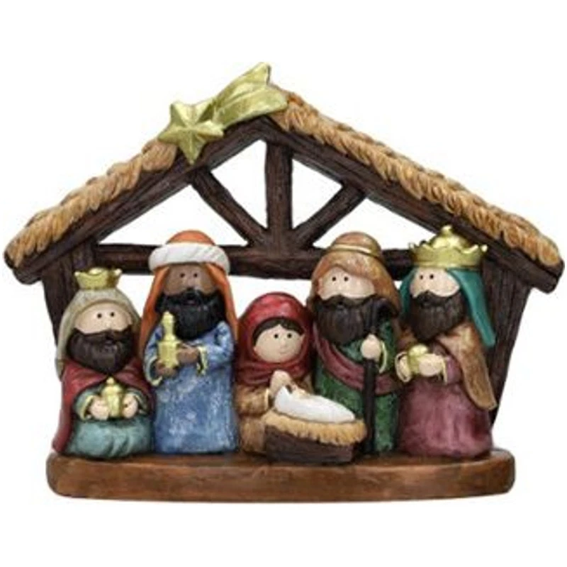 Natività Piccola Presepe in Resina BRANDANI Capanna Sacra Famiglia 21 cm Natale