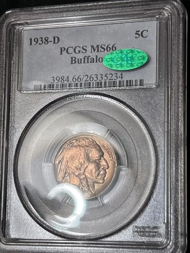 🔥1938-D Buffalo Nickel PCGS MS66 - LIGHTLY TONED AND CAC!!!🔥
