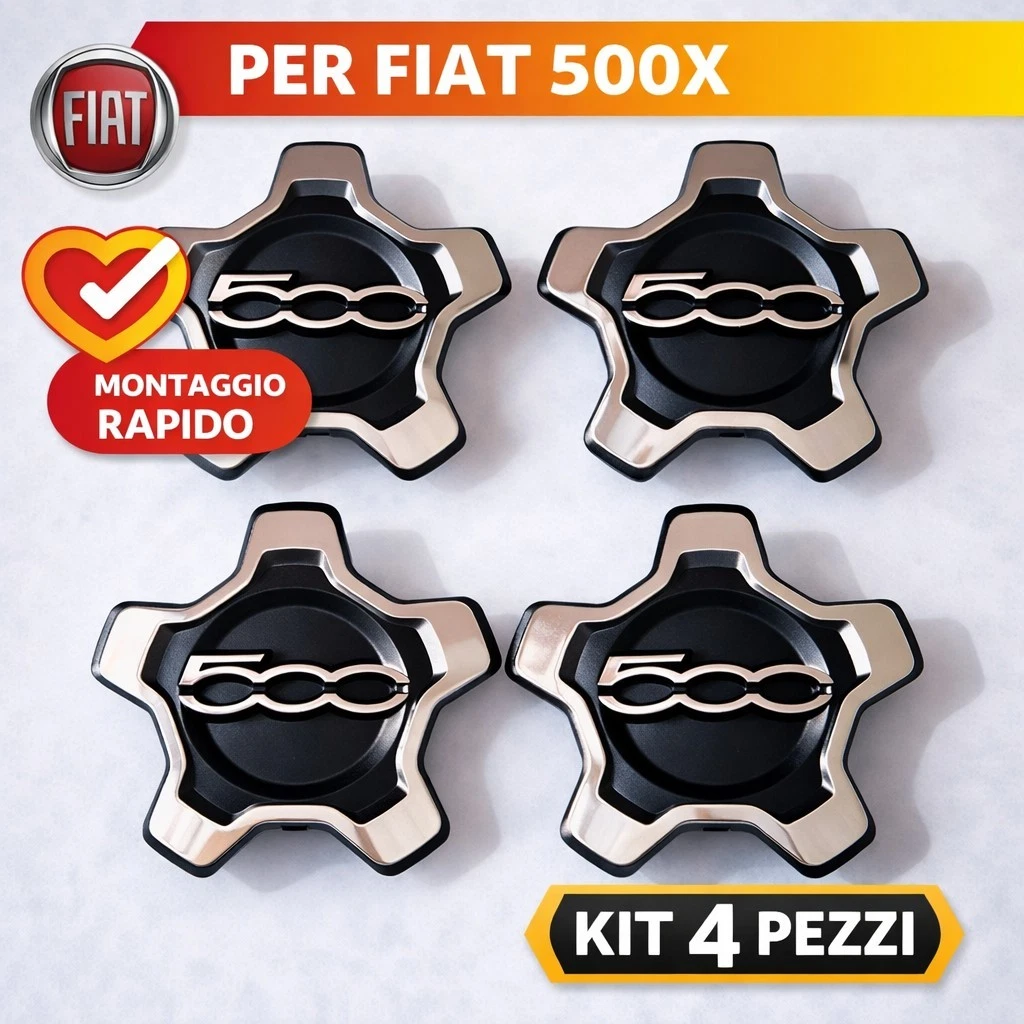 Copricerchi Originali Fiat 500X (dal 2015) 16 Pollici | Set Da 4 Coprimozzi Neri, OE 735626311, Ricambi Originali