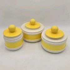 Vintage Kitchen Canister Sears Roebuck 1960s Yellow Striped Ceramic Set 3 Count