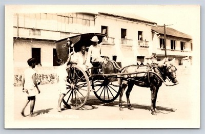Postcard Carromata Manila Philippines Horse Drawn Cart Native Life RPPC BB9