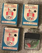 1 BRAND NEW ORIGINAL VINTAGE 1950's ROYAL "SEE-THRU" FLOATING ROSE TABLE LIGHTER
