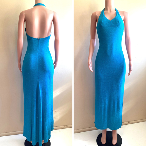 Vintage 70s Jody Maxi Gown 5 6 S Stretch Poly Sleeveless Halter Sparkle Disco - Picture 10 of 20
