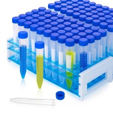 100 PCS Clear Conical Centrifuge Tubes 15ml Screw Caps Racks Graduated Marks